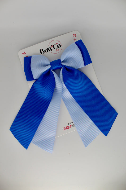 Double Layer Tail Bow - Clip - Royal Blue and Bluebell