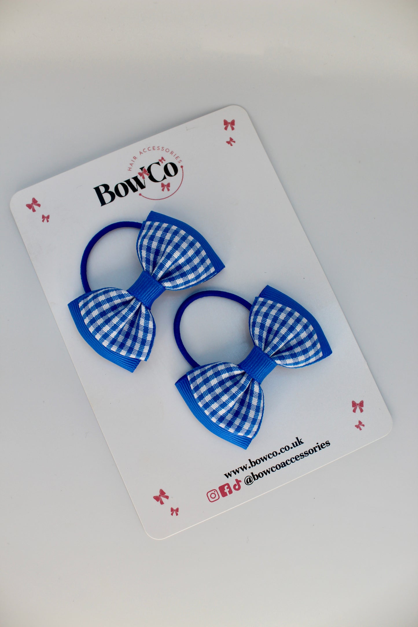 School Bow Royal Blue Gingham Double Lapel Set - Elastic