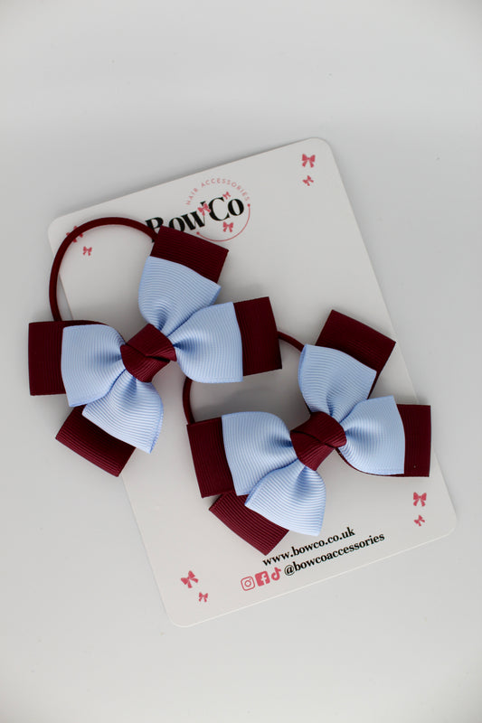 Layer Bow Set - Elastic - Burgundy and Bluebell