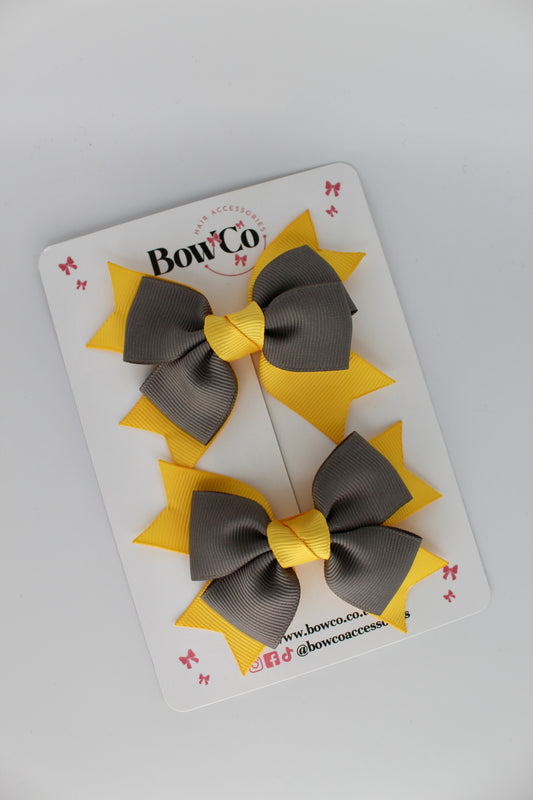 Knot Bow Set - Clip - Metal Grey and Yellow Gold