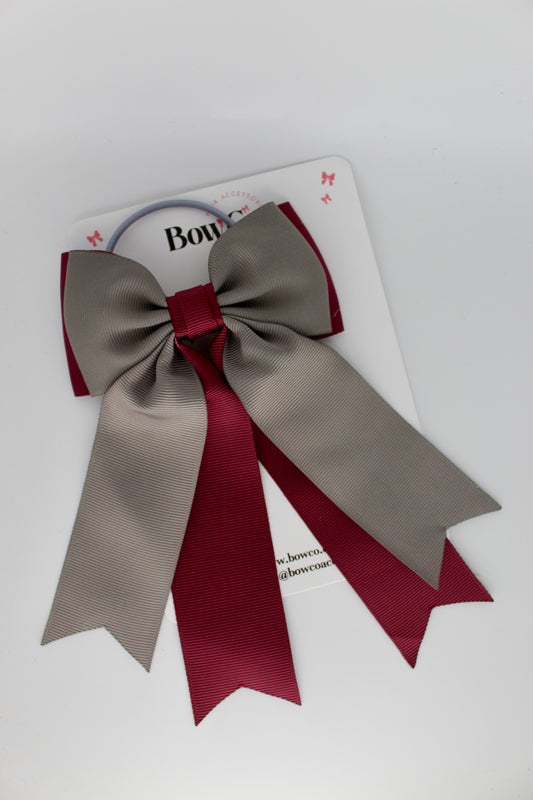 Classic Tail Bow - Elastic - Burgundy and Metal Grey