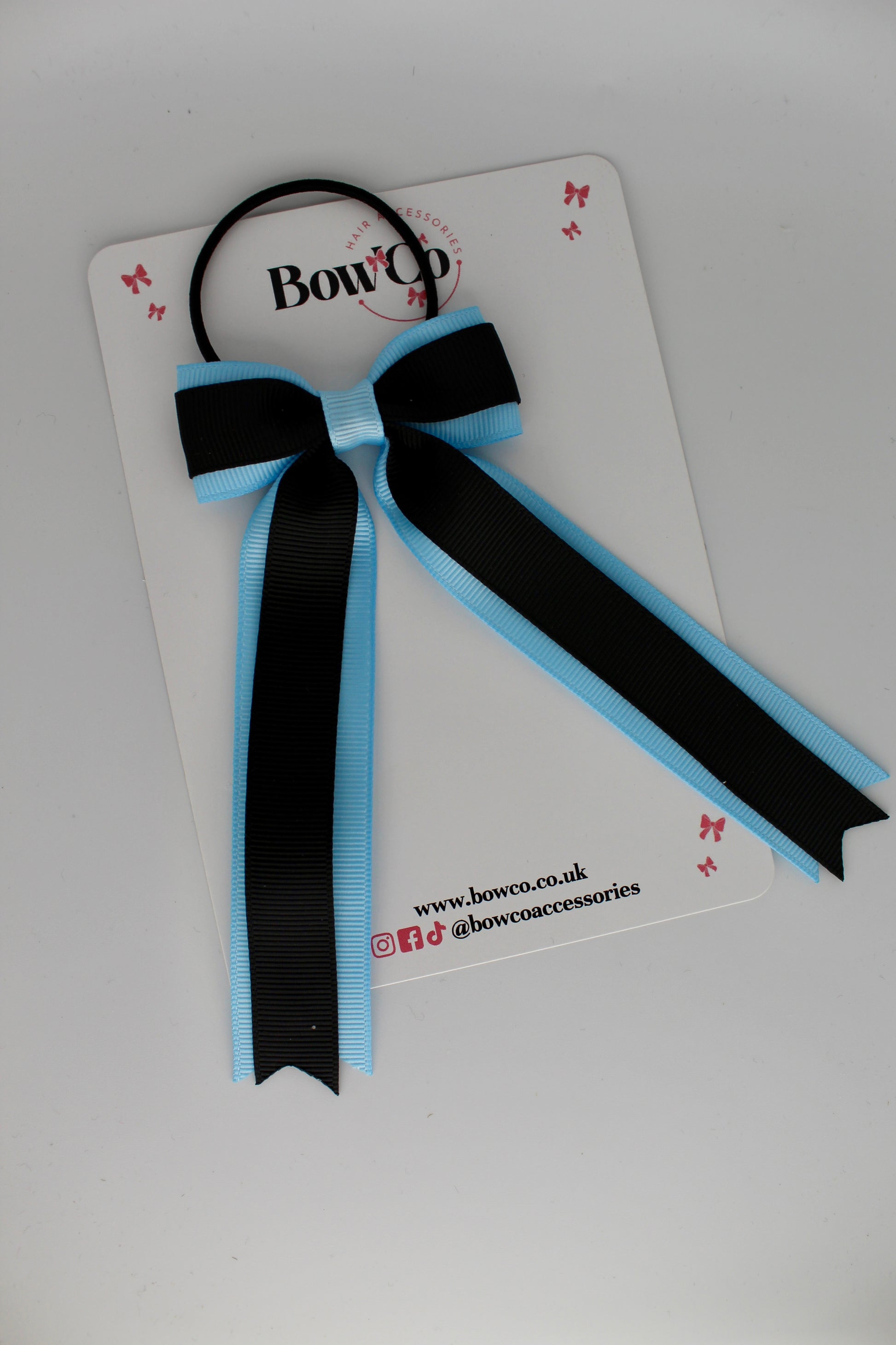 Tuxedo Tails Bow - Elastic - Black and Blue Topaz