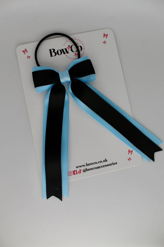Tuxedo Tails Bow - Elastic - Black and Blue Topaz