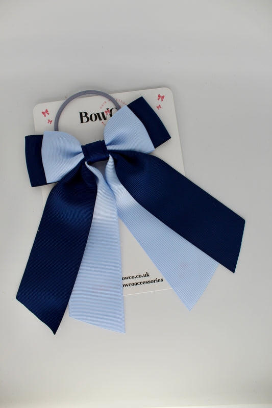 Double Layer Tail Bow – Elastic - Navy Blue and Bluebell