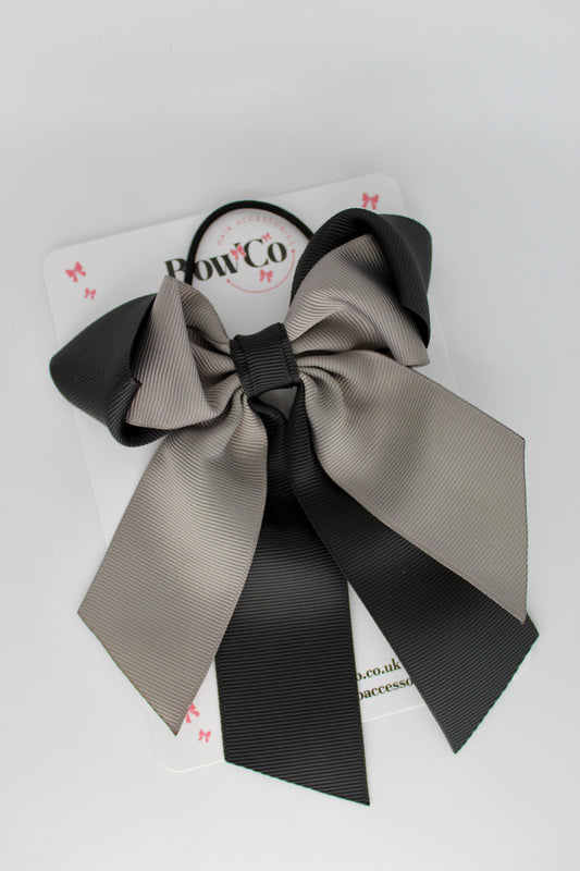 Layer Loop Tail Hair Bow - Elastic - Black and Metal Grey