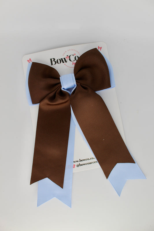 Classic Tail Bow - Clip - Bluebell and Brown