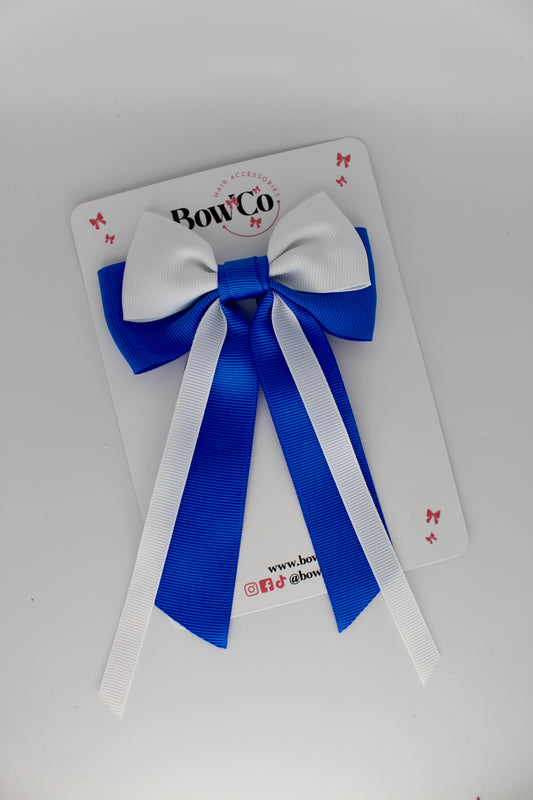 Streamer Tail Bow - Clip - Royal Blue and White