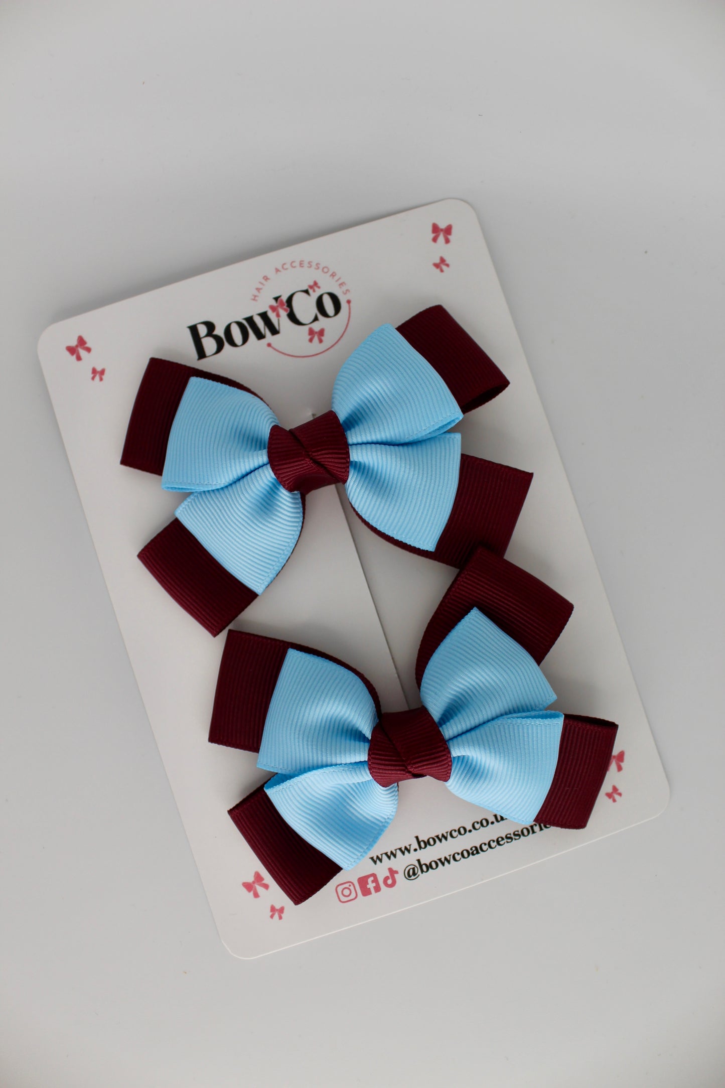 Layer Bow Set - Clip - Burgundy and Blue Topaz