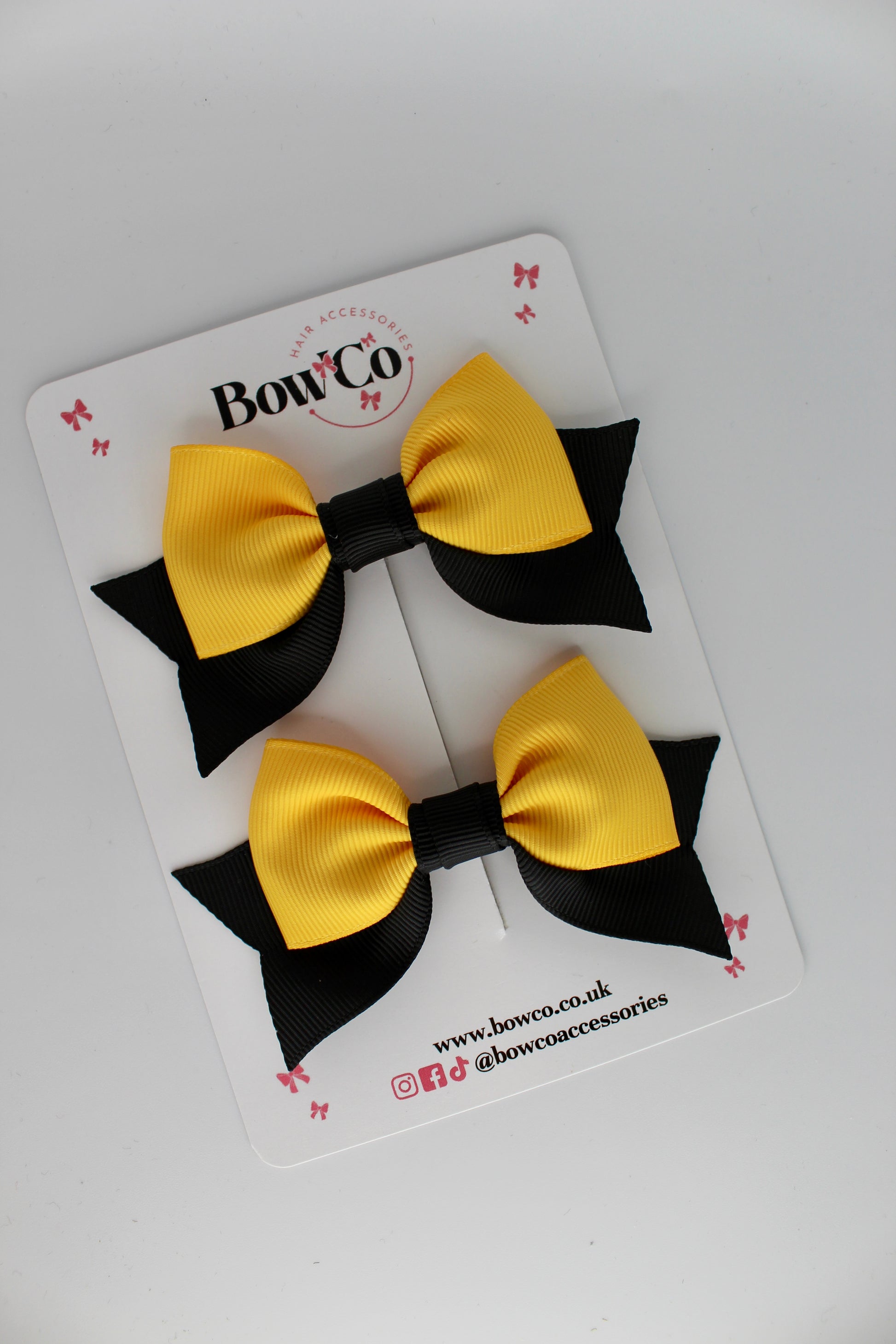Double Knot Bow Tail Set - Clip - Black and Yellow Gold