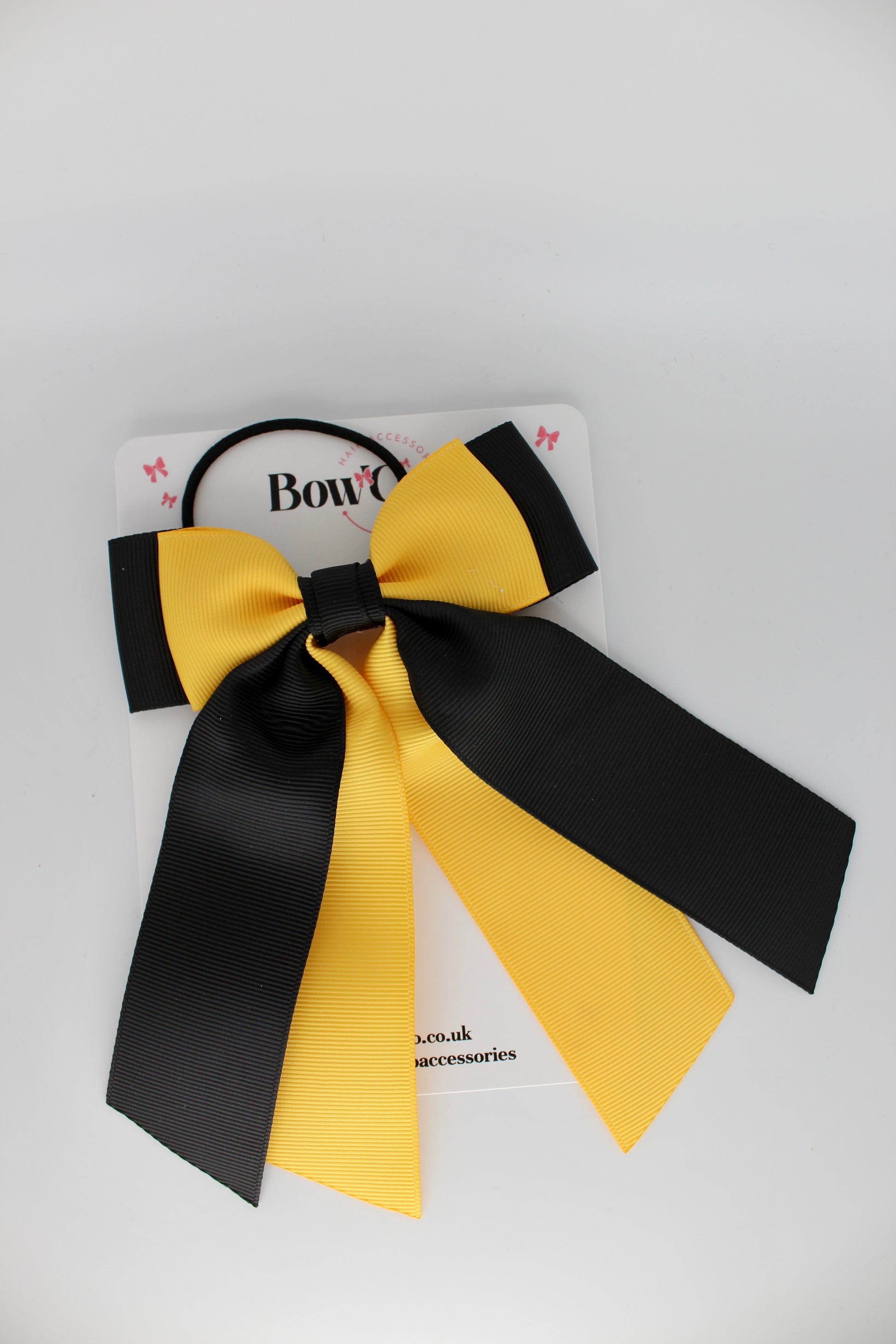 Double Layer Tail Bow – Elastic - Black and Yellow Gold