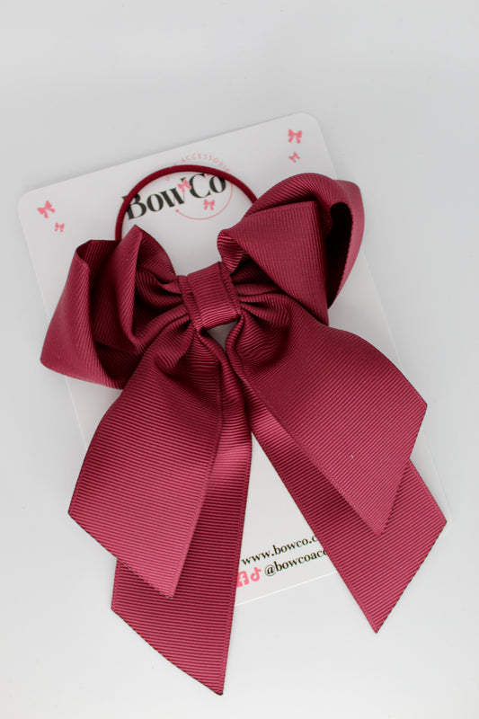 Layer Loop Tail Hair Bow - Elastic - Burgundy