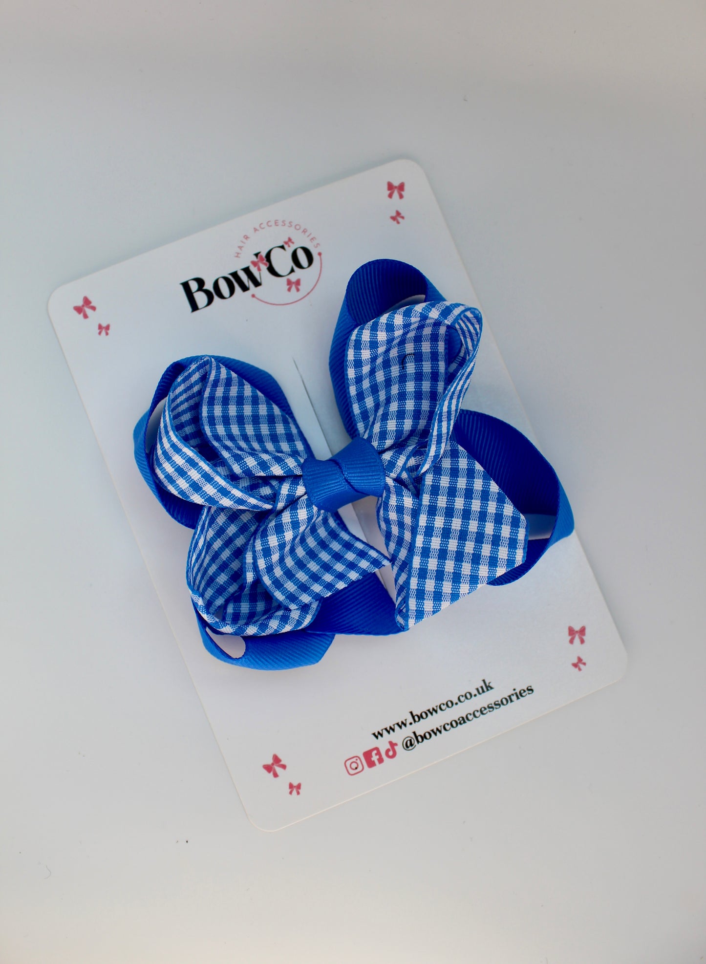 School Bow Royal Blue Gingham Double Loop Bow - Clip