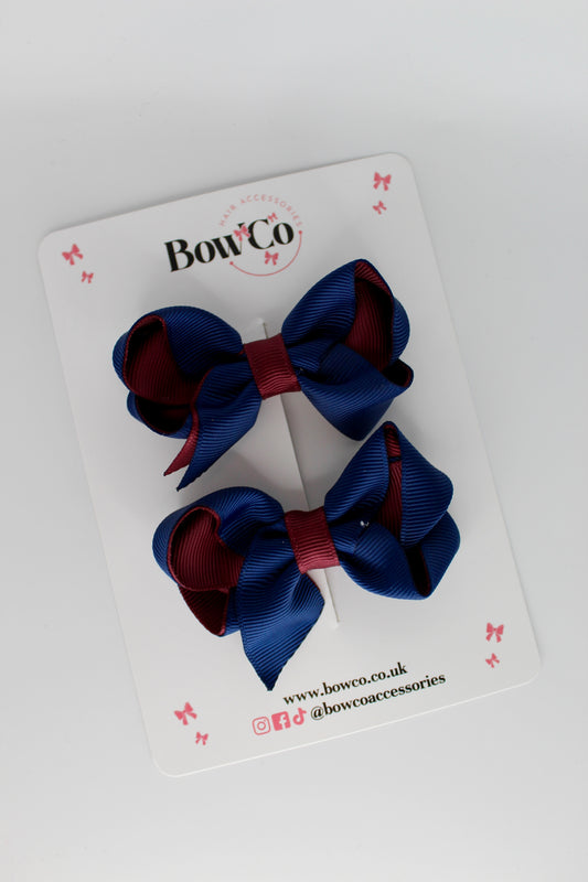 Loop Bow Set - Clip - Navy Blue and Burgundy