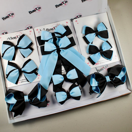 School Bow Bundle Saver - 10 Pack - Black and Blue Topaz - Clip