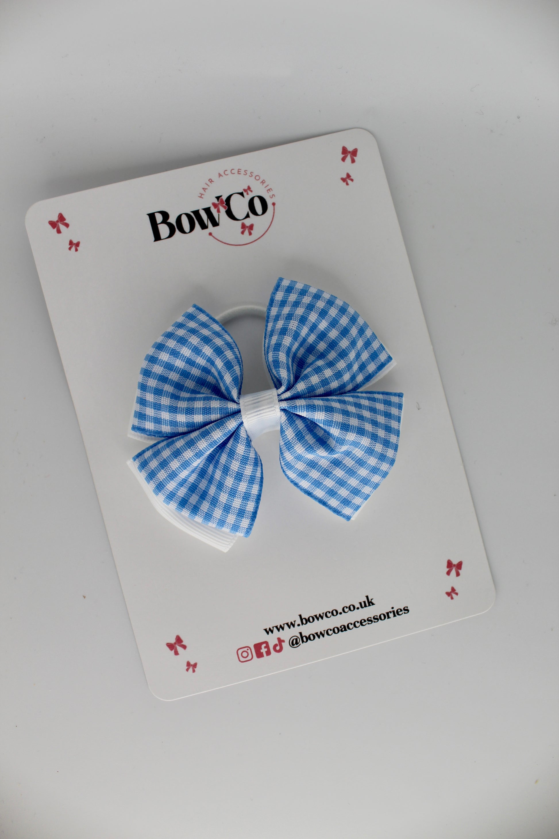 Double Layer Bow - Light Blue Gingham - Elastic