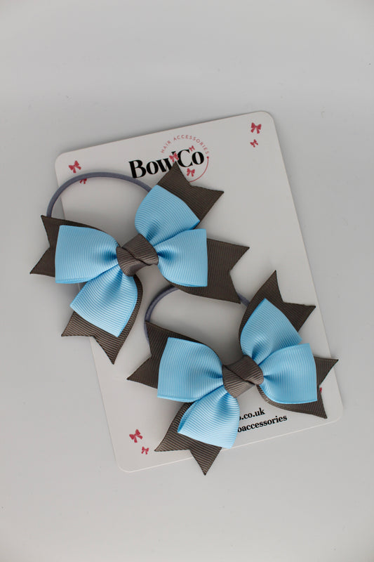 Knot Bow Set - Elastic - Blue Topaz and Metal Grey