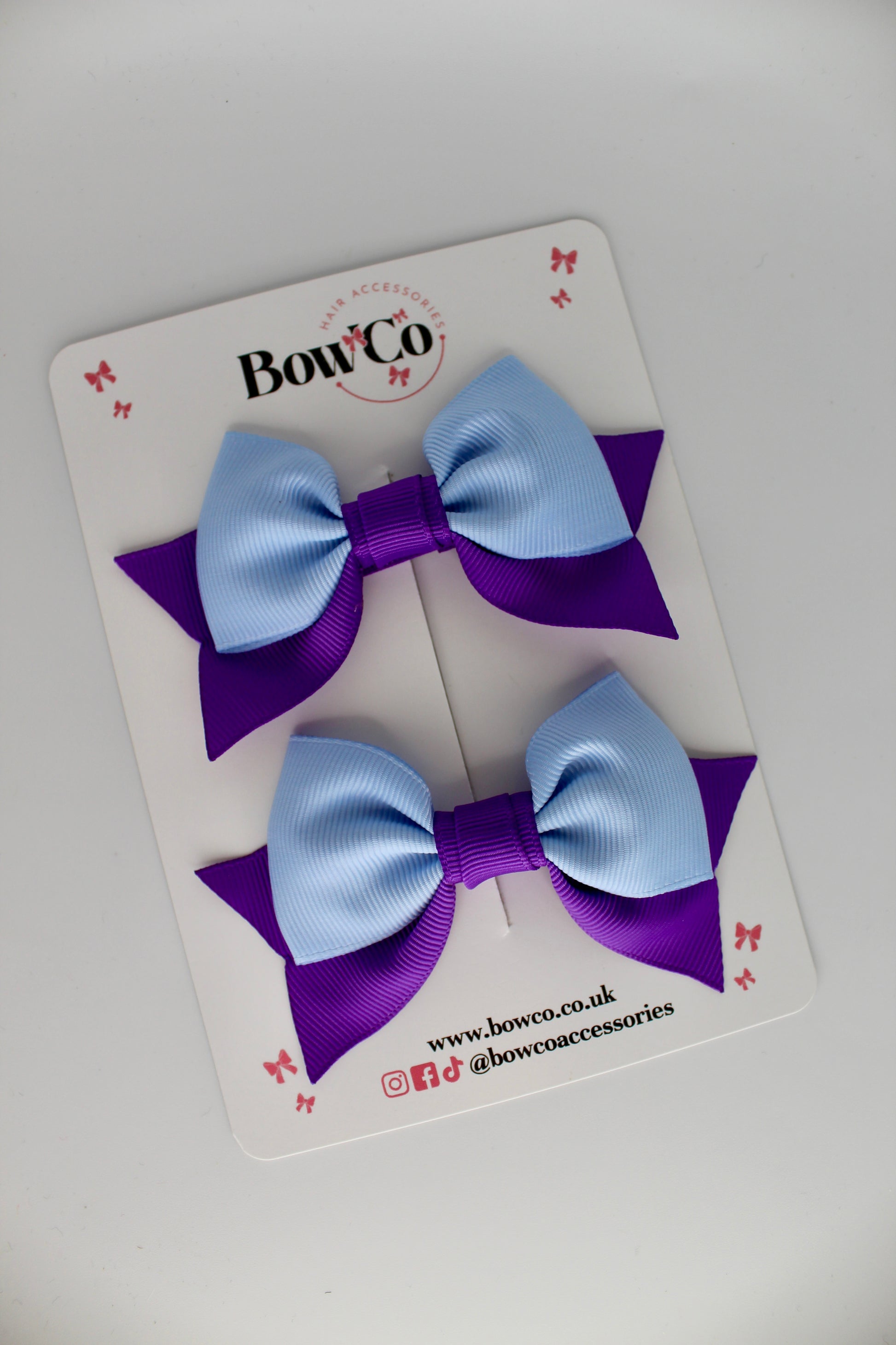 Double Knot Bow Tail Set - Clip - Purple and Bluebell