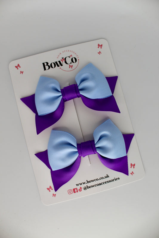 Double Knot Bow Tail Set - Clip - Purple and Bluebell