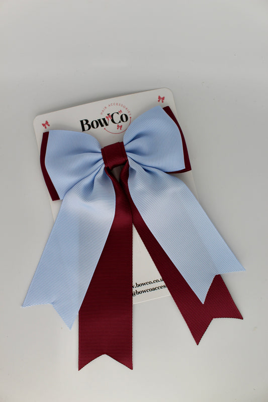 Classic Tail Bow - Clip - Burgundy and Bluebell