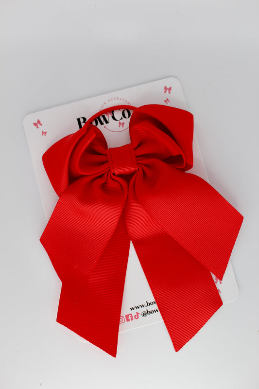 Layer Loop Tail Hair Bow - Elastic - Red