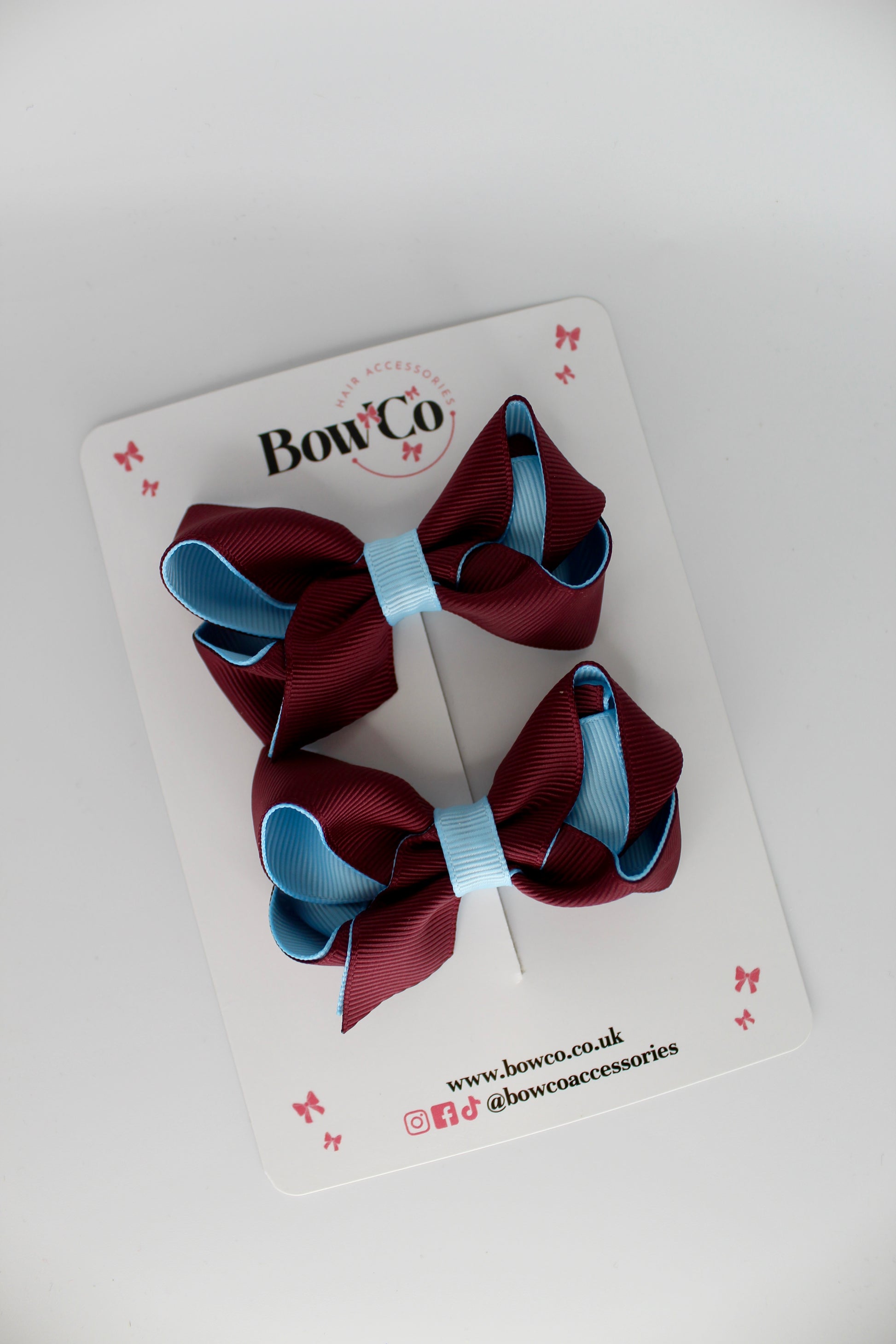 Loop Bow Set - Clip - Burgundy and Blue Topaz