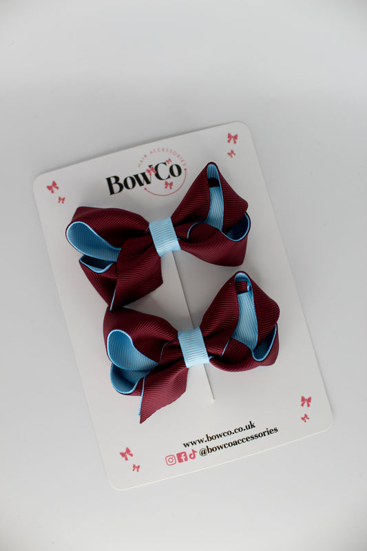 Loop Bow Set - Clip - Burgundy and Blue Topaz