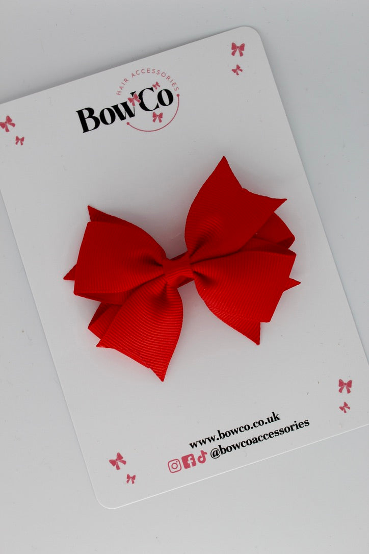 3 Inch Layer Tail Bow - Clip - Red