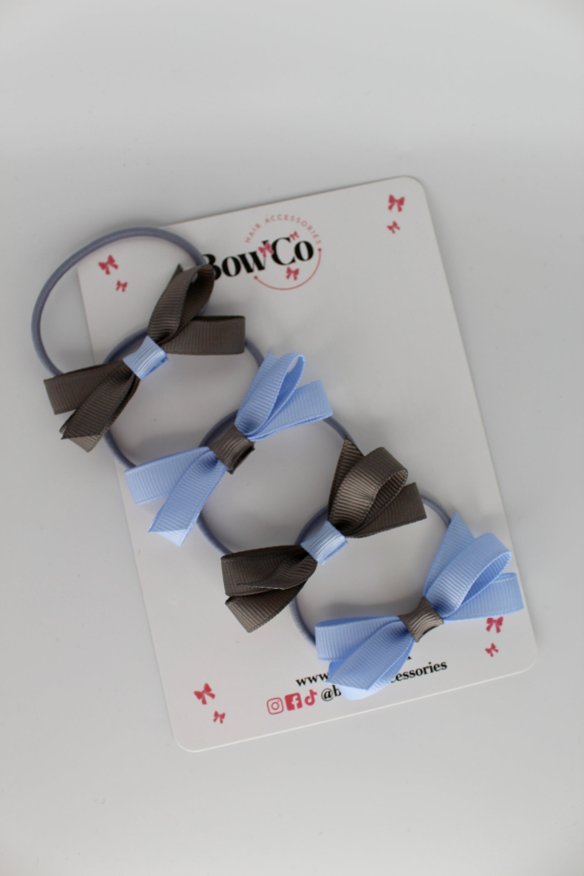 Ballerina Bows - Set of 4 - Elastic - Bluebell and Metal Grey