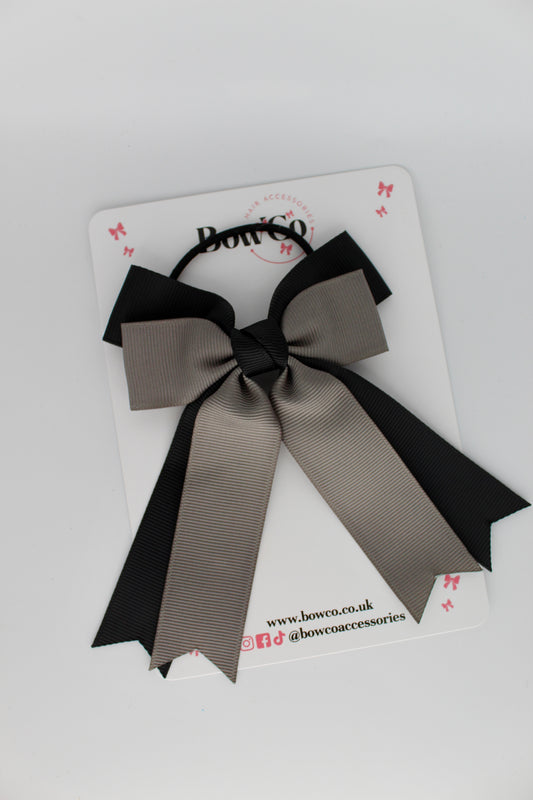 Double Ribbon Tail – Elastic - Black and Metal Grey