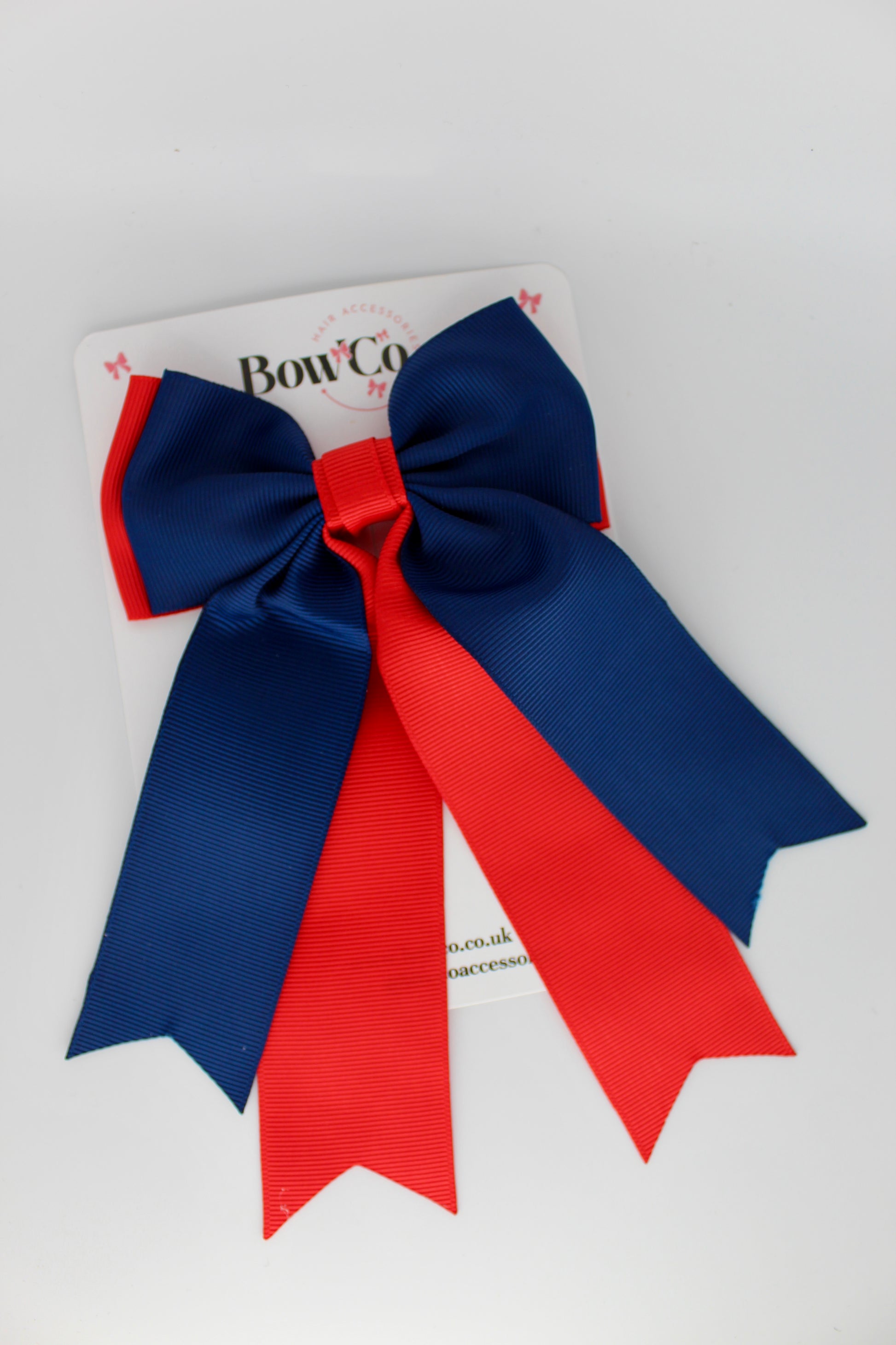 Classic Tail Bow - Clip - Red and Navy Blue