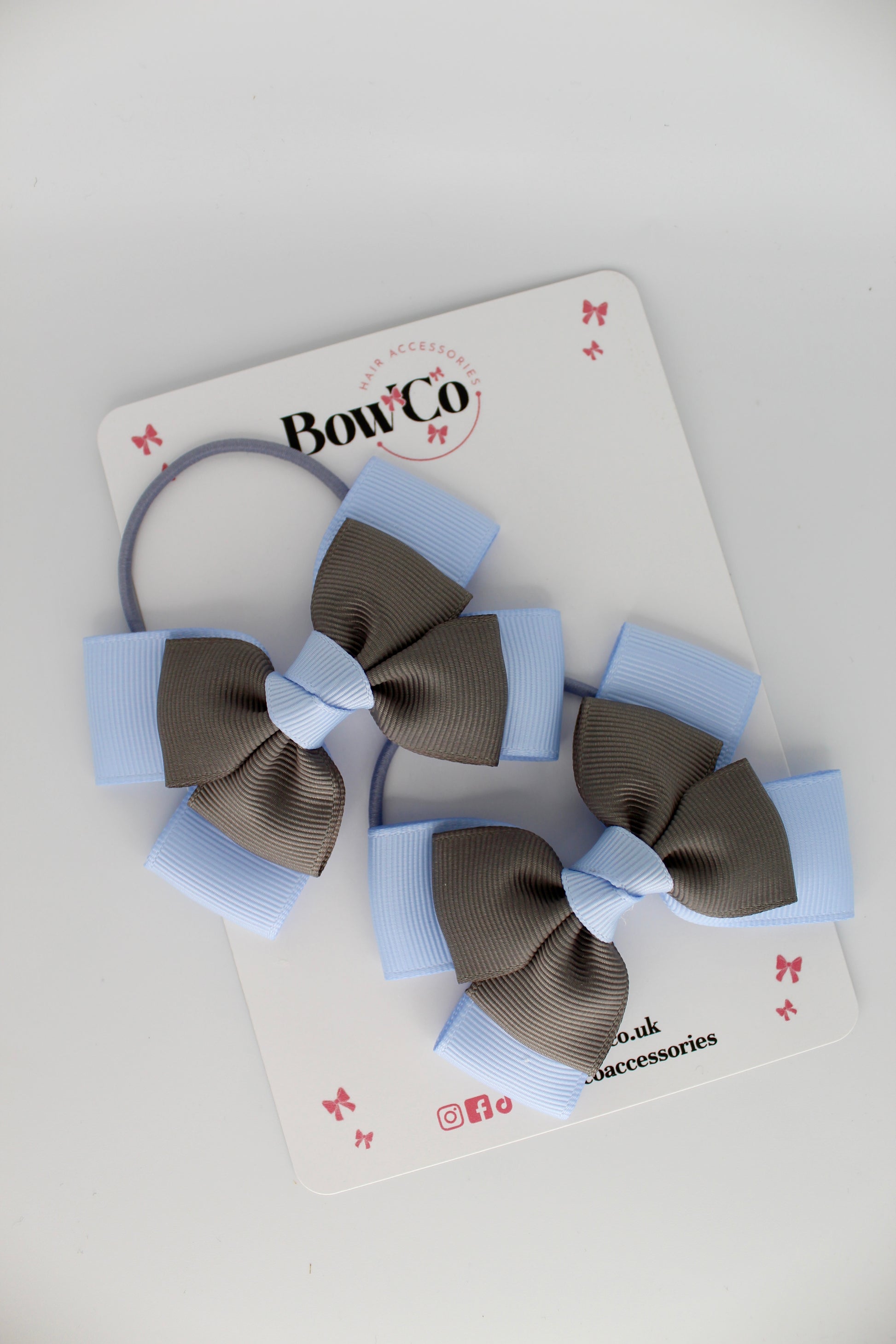 Layer Bow Set - Elastic - Bluebell and Metal Grey