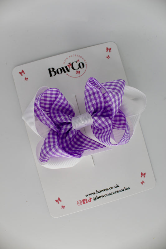 Double Loop Bow - Lilac Gingham - Clip