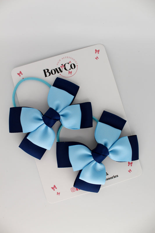 Layer Bow Set - Elastic - Navy Blue and Blue Topaz