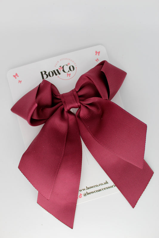 Layer Loop Tail Hair Bow - Clip - Burgundy