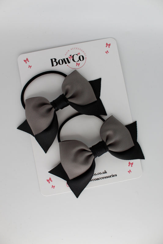 Double Knot Bow Tail Set - Elastic - Black and Metal Grey