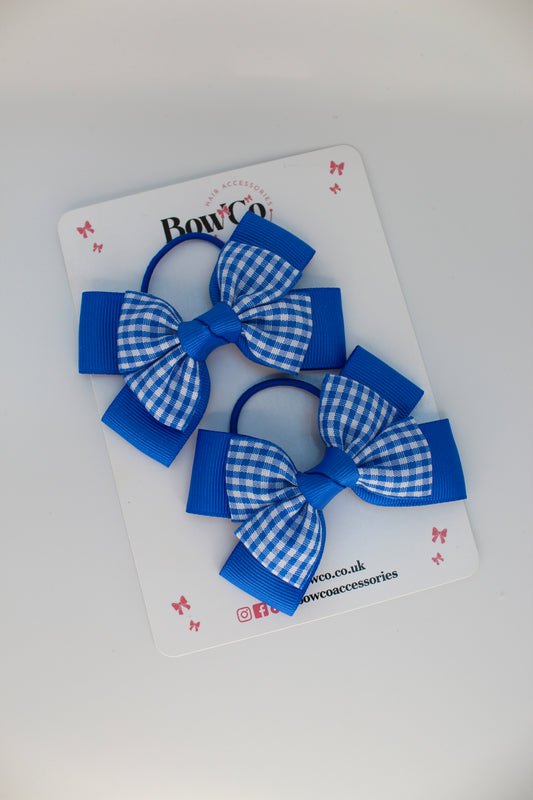 Layer Bow Set - School Bow Royal Blue Gingham - Elastic