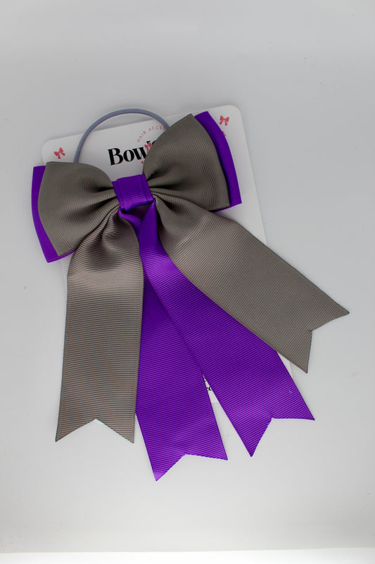 Classic Tail Bow - Elastic - Purple and Metal Grey
