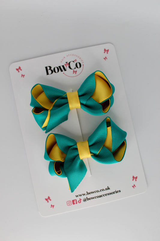 Loop Bow Set - Clip - Jade Green and Yellow Gold