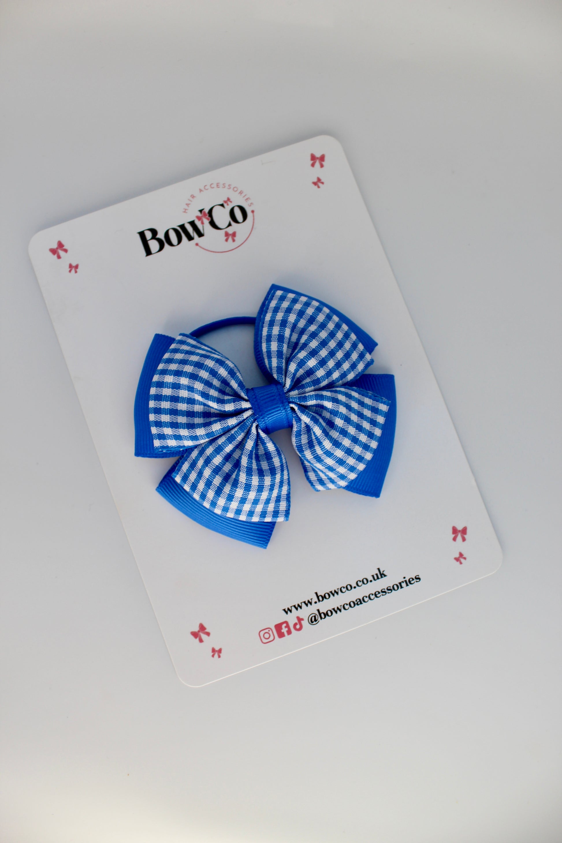 School Royal Blue Bow Gingham - Layer Edge Bow - Elastic