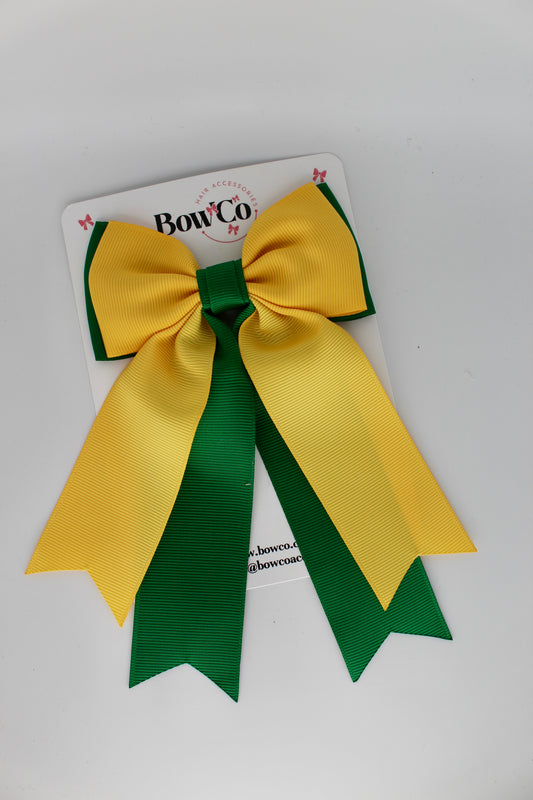 Classic Tail Bow - Clip - Forest Green and Yellow Gold