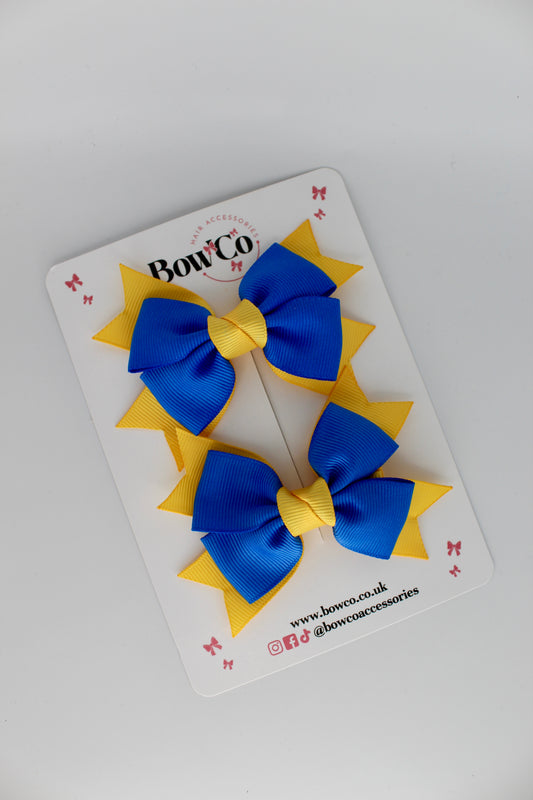 Knot Bow Set - Clip - Royal Blue and Yellow Gold