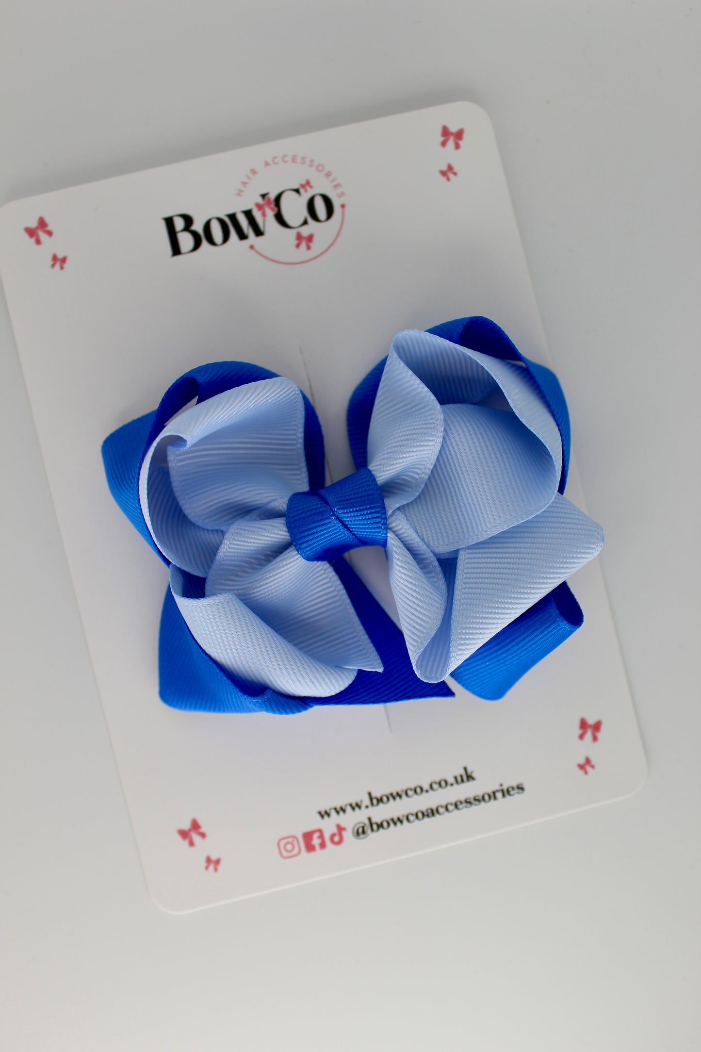 Double Loop School Hair Bow - Royal Blue and Bluebell