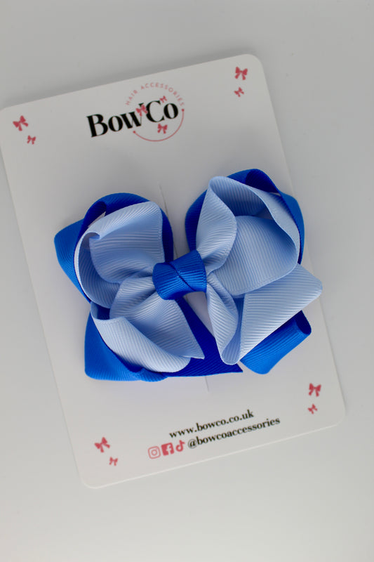 Double Loop School Hair Bow - Royal Blue and Bluebell