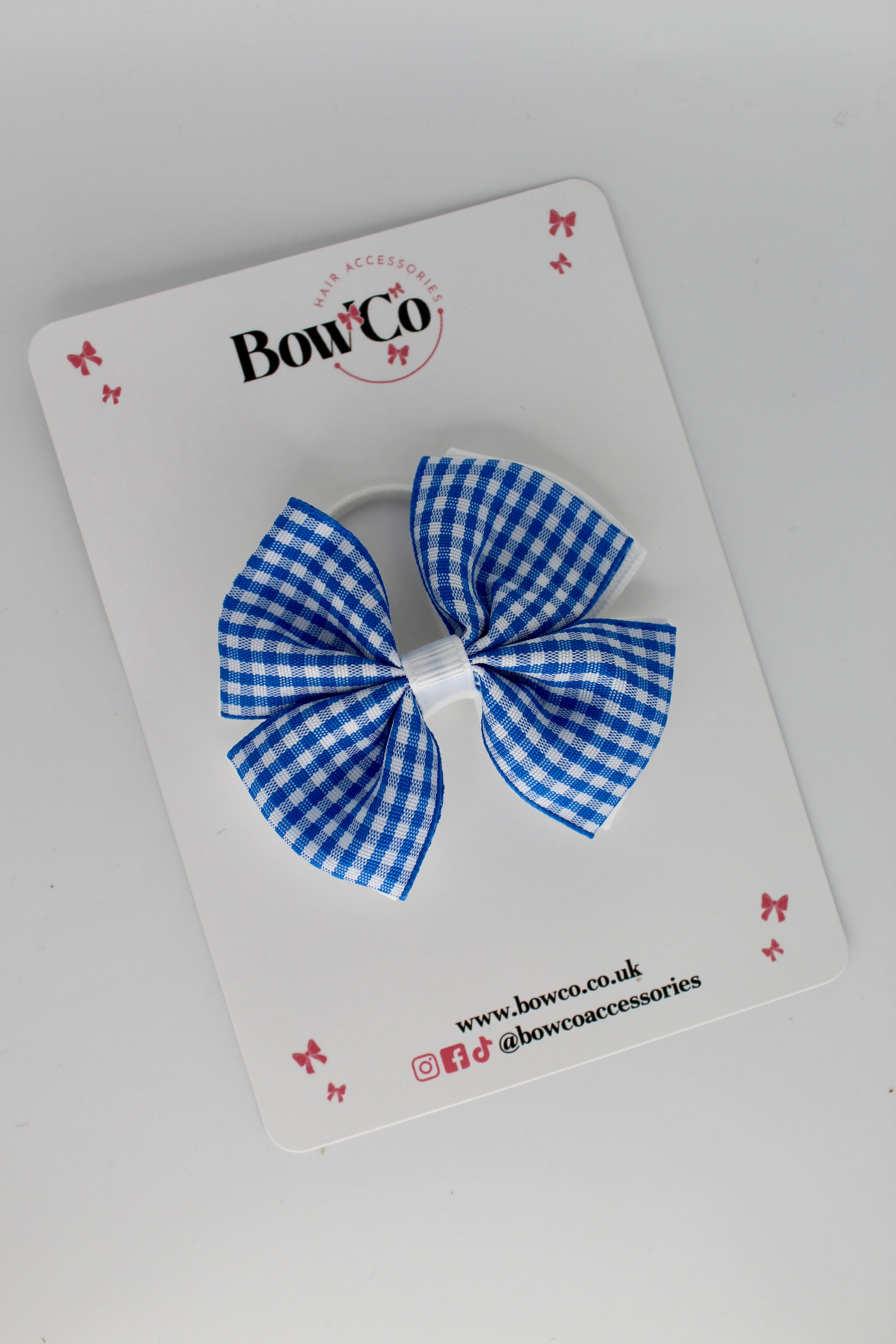 Double Layer Bow - Royal Blue Gingham - Elastic