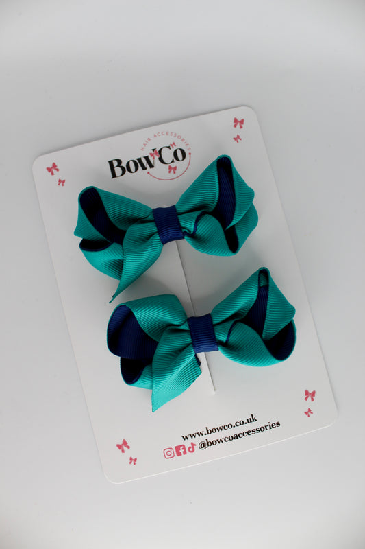 Loop Bow Set - Clip - Jade Green and Navy Blue