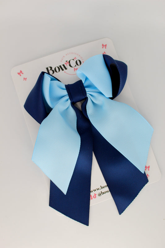 Layer Loop Tail Hair Bow - Clip - Navy Blue and Blue Topaz