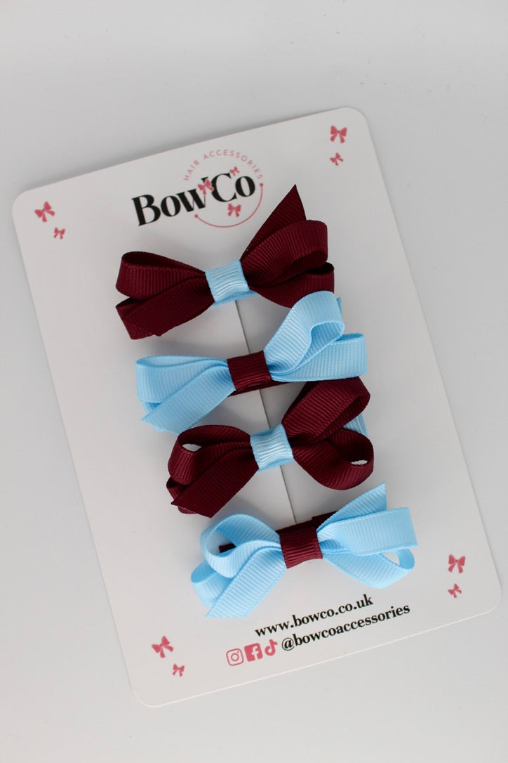 Ballerina Bows - Set of 4 - Clip - Burgundy and Blue Topaz