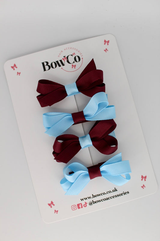 Ballerina Bows - Set of 4 - Clip - Burgundy and Blue Topaz