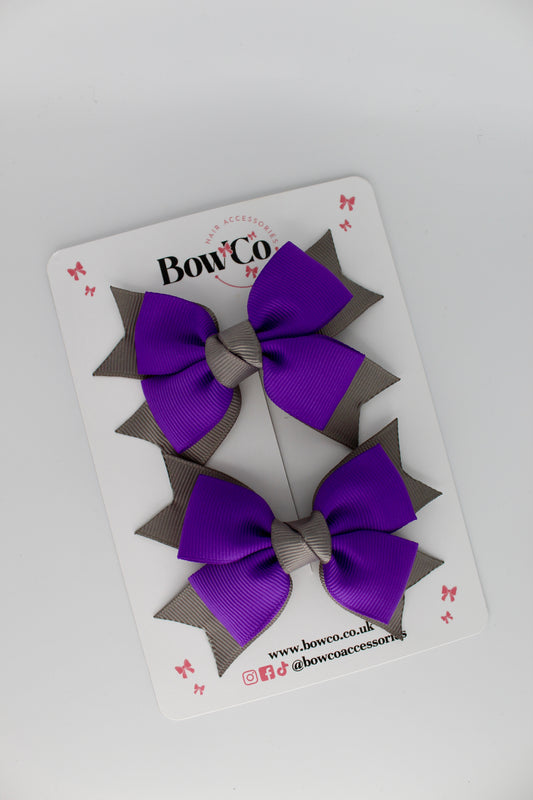 Knot Bow Set - Clip - Purple and Metal Grey