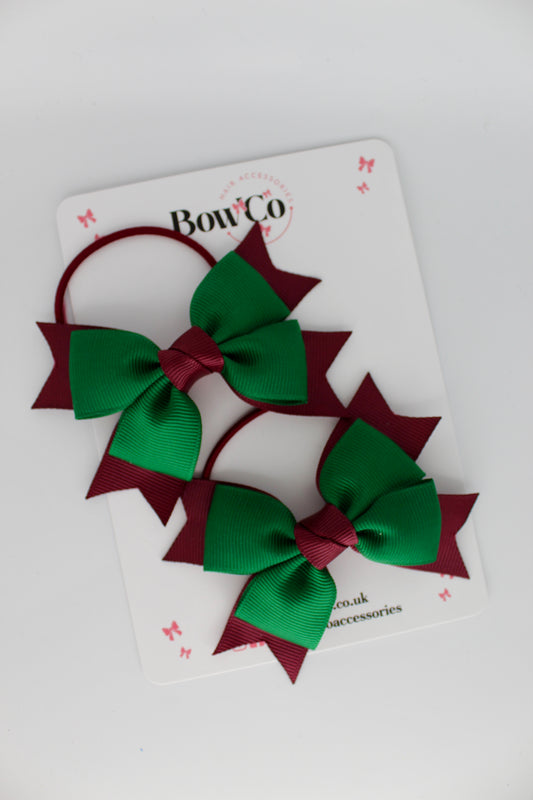 Knot Bow Set - Elastic - Forest Green and Burgundy